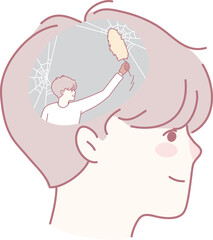 An illustration showing the process of clearing your mental clutter to achieve greater clarity in your thoughts