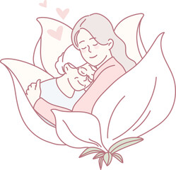 A touching illustration that highlights the love shared across generations within a tapestry of floral beauty