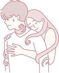 A beautiful and serene illustration showcasing the deep emotional bond, love, and support between a devoted couple