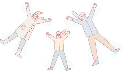 A cheerful family happily enjoying a snowy day together, spreading joy and laughter while wearing cozy winter coats