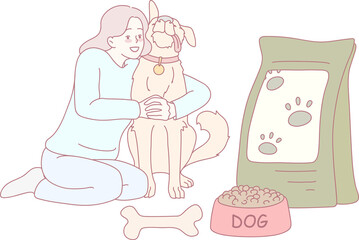 A heartwarming moment between a woman and her dog, highlighting the pet food and supplies they enjoy together