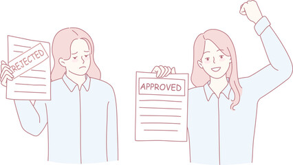 This illustration vividly showcases the emotions of both approval and rejection during a decisionmaking process