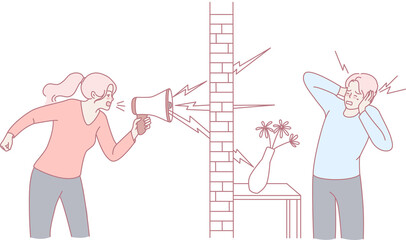 Obraz premium An illustration shows a loud argument, one person shouting while another covers their ears in distress