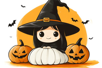 halloween pumpkin and witch