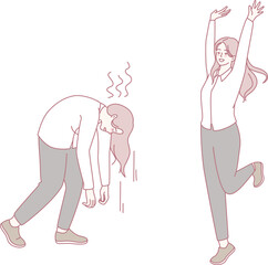 An illustration showcasing the extremes of human emotion the contrast of fatigue and happiness in daily life