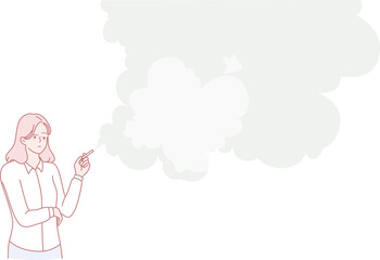 A woman is thoughtfully contemplating life while being surrounded by dreamy, atmospheric smoke clouds