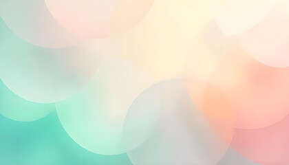 Delicate abstract background with overlapping translucent shapes in soft pink, mint green, and pale yellow