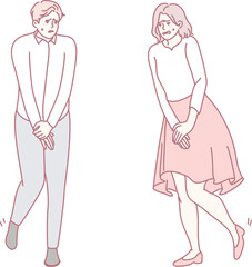 An illustrative depiction of a couple exhibiting nervous body language, which conveys their unease and discomfort