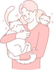 A Warm and Caring Person Holding Two Adorable Cats in a Soft and Charming Aesthetic