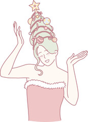 A uniquely creative hairstyle inspired by various Christmas themes, complete with ornaments and a shining star