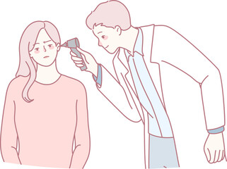 In a clinical setting, a doctor skillfully employs an otoscope to thoroughly examine a patients ear