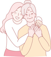 Obraz premium A heartwarming illustration showcasing a young woman joyfully embracing her beloved grandmother with love