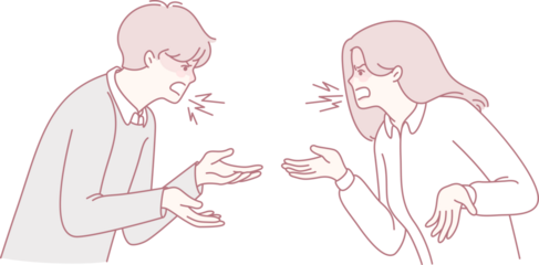 An illustration showing a couples heated argument, vividly highlighting their emotions and rising tension