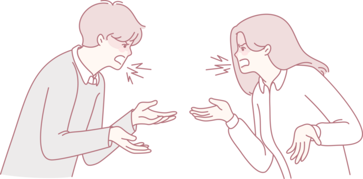 An illustration showing a couples heated argument, vividly highlighting their emotions and rising tension