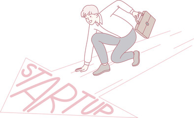 An illustration capturing the energy of launching a startup, showcasing ambition and relentless drive