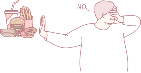 A figure decisively turning away from unhealthy fast food, symbolizing and promoting healthy eating choices