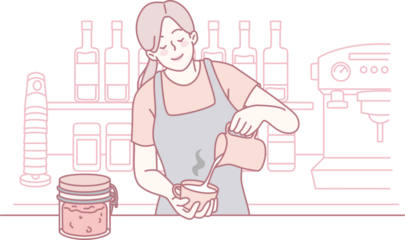 A barista skillfully pours steaming coffee in a cozy caf environment