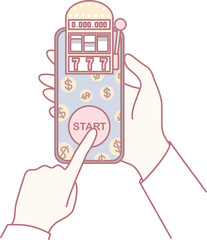 This engaging and fun mobile slot machine game features a start button prominently displayed on the smartphone screen