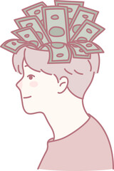 An artistic and creative depiction of a person holding money, which symbolizes both wealth and innovative ideas