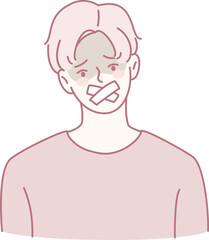 An illustration of a young person with tape over their mouth, conveying feelings of mute distress and anxiety