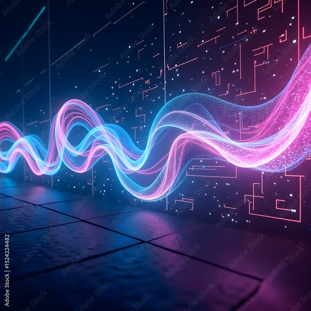 Poster mesmerizing 3d render of neon energy flow abstract waves of light and circuitry