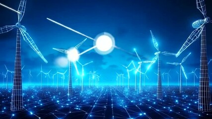 digital composite of wind turbines against blue sky - Powered by Adobe