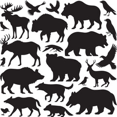 Fototapeta premium Mountain Deer SVG – Wild Forest Silhouette for Rustic CraftsStag in the Mountains – Outdoor Wildlife Clipart for DecorDeer and Pine Trees SVG – Majestic Buck Design for DIY ProjectsWild Deer Sil