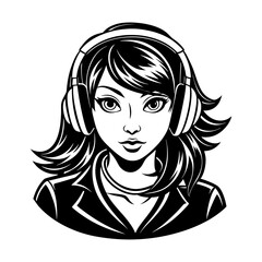 girl headphones vector art silhouette