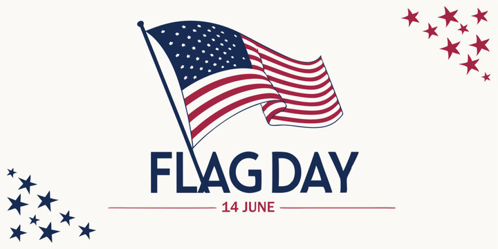 Happy Flag Day Poster with Waving American Flag on White Background – June 14 Vector Illustration