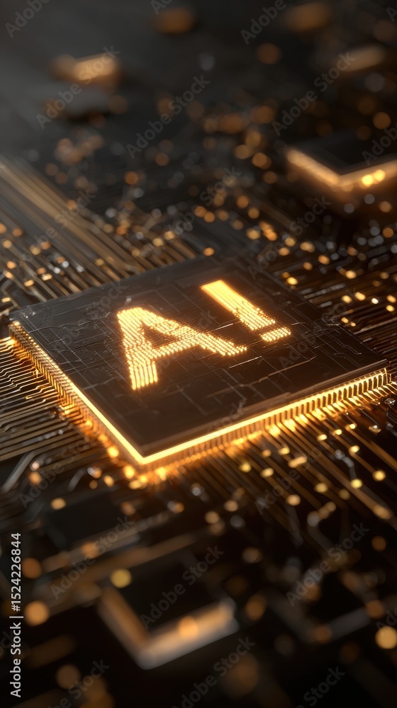 Aufkleber a stunning image of abstract glowing printed circuit board with ai text written on it. glowing ai te