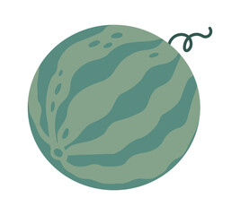 Whole watermelon with curly stem isolated on white background representing summer, freshness and healthy eating habits, perfect for promoting seasonal fruits, juices and desserts