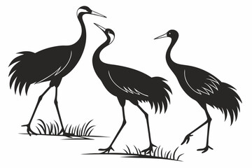 cranes bird sihouette black vector bundle