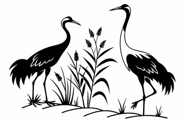 Obraz premium cranes bird sihouette black vector bundle