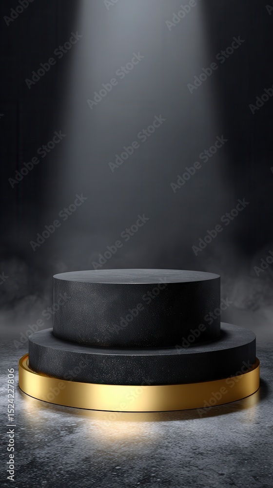 Poster a stunning image of empty black gold 3d podium stage background with geometric presentation platform