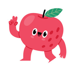 Cheerful red apple character walking and waving, radiating joy and friendliness. Perfect for healthy eating initiatives or children s design projects, adding a playful touch