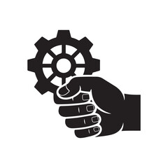 Obraz premium hand holding gear like implementation icon. Vector black silhouette. with white background