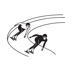 line art of short track speed skating on the white background