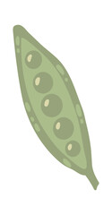 Green pea pod featuring vibrant peas nestled inside, illustrated in a simple, playful style. Isolated on a clean white background, capturing the essence of fresh, healthy vegetables