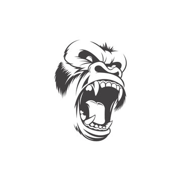 Angry Gorilla Head in Detailed Graphic Style