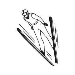 line art of ski jumping on the white background