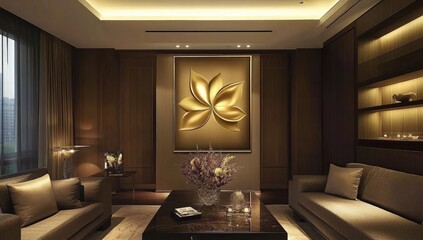 Luxury living room, gold flower art