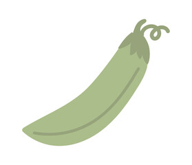 Minimalist vector illustration of a single green pea pod with tendril, isolated on a white background, representing healthy eating, fresh produce, and the simplicity of nature