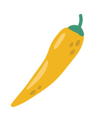 Hand drawn illustration of a yellow chili pepper isolated on white background, representing spicy food, healthy eating habits, and the vibrant flavors of different cuisines