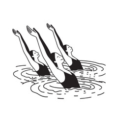 line art bof synchronized swimming on the-white background