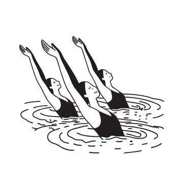 line art bof synchronized swimming on the-white background