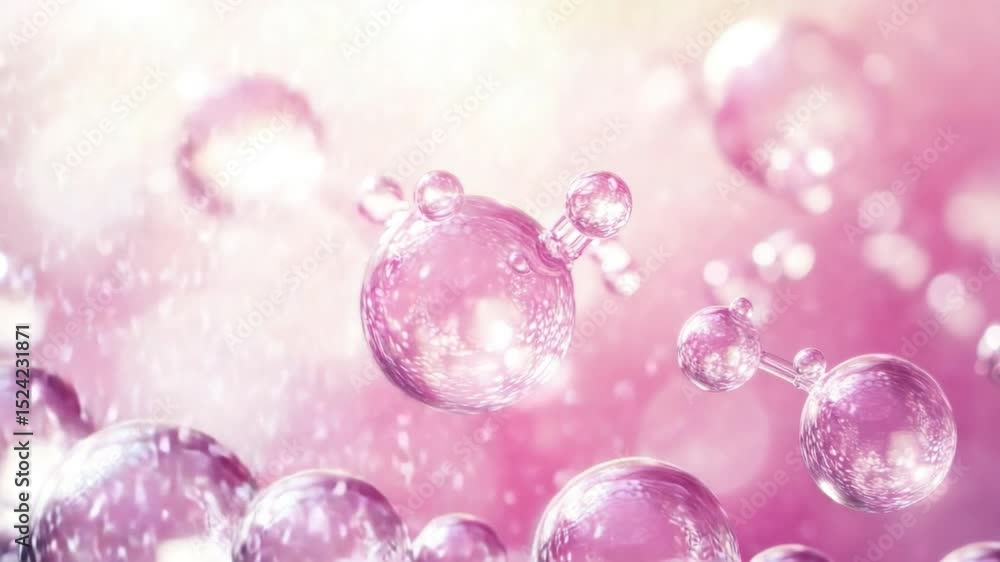 Poster soft pink bubbles floating in air with blurred background and gentle light effects for abstract art 
