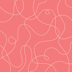 Thread line seamless pattern. Curvy intersections of ropes in organic smooth print. Abstract squiggly modern background with continuous lines.