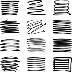 Abstract black marker scribbles hand drawn lines set