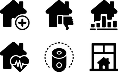 Home icons set add thumbs down graph heart smart speaker window