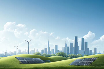 New energy power generation green low-carbon city environmental protection theme illustration